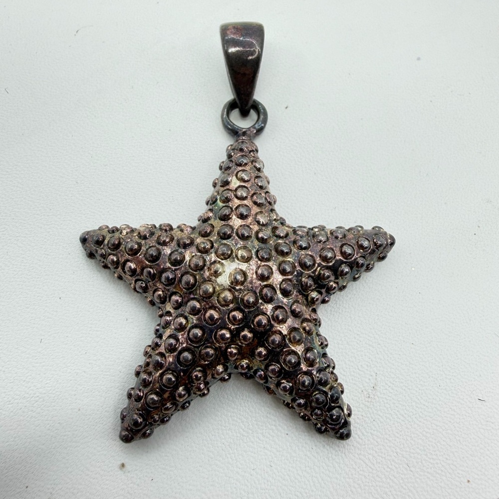 Vintage 1980’s Marie Jennifer Signed MJ Silver Tone Textured Starfish Pendant